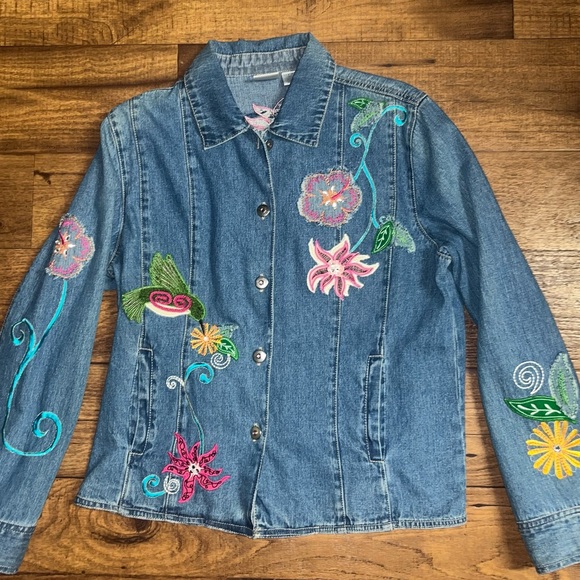 Bleu Bayou • Vintage • Medium • Blue • Denim Jacket • Floral & Hummingbird • New - Picture 7 of 15
